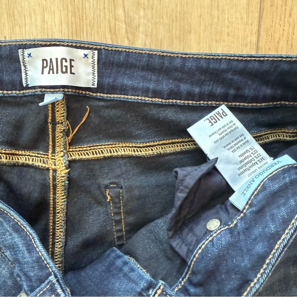 Paige Verdugo Ankle Stretch Dark Wash Blue Denim Mid Rise Jeans Women's 32 EUC - Picture 4 of 10